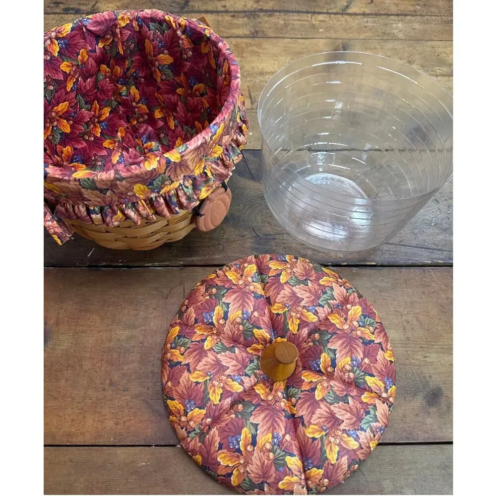 Longaberger 1995 Pumpkin Basket No. 19402 Lid + Plastic Insert + Cloth Liner